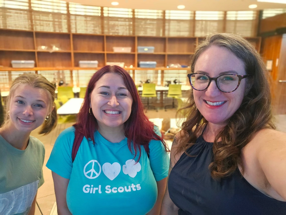 Intern Caroline Shults, pictured with Girl Scout program specialist Alyssa Kervran and Dr. Pamela Pelletier